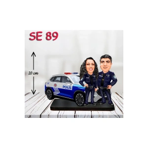 Kişiye Özel Ahşap Biblo - Polis Arabası Kullanan Çift