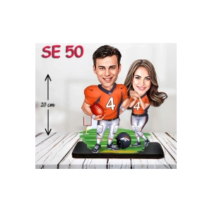 Kişiye Özel Ahşap Biblo - Amerikan Futbolcu Çift Biblosu