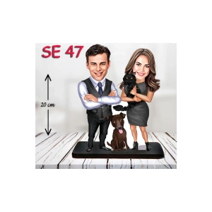 Kişiye Özel Ahşap Biblo - Evcil Hayvanlı Çift Biblosu