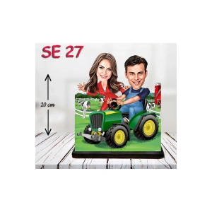 Kişiye Özel Ahşap Biblo - Traktör Kullanan Çift