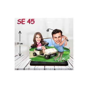 Kişiye Özel Ahşap Biblo - Golf Arabası Kullanan Çift