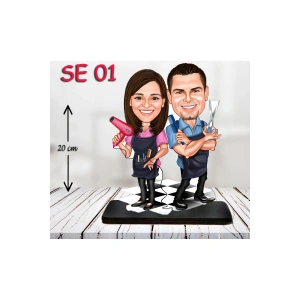 Kişiye Özel Ahşap Biblo - Kuaför Çift Biblosu