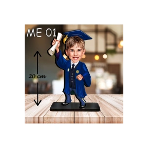 Kişiye Özel Ahşap Biblo - Erkek Çocuk Karikatür Biblo - Mezuniyet Biblo