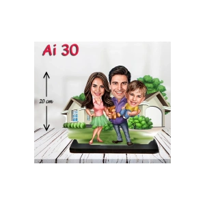 Kişiye Özel Ahşap Biblo - Aile Karikatür Biblo - 3 Kişilik Aile Biblo 10