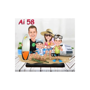 Kişiye Özel Ahşap Biblo - Aile Karikatür Biblo - 4 Kişilik Aile Biblo 25