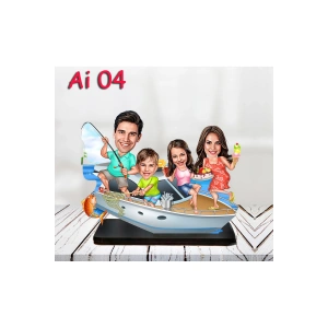 Kişiye Özel Ahşap Biblo - Aile Karikatür Biblo - 4 Kişilik Aile Biblo 2