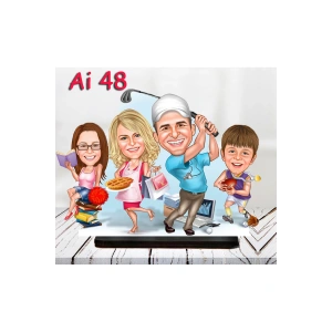 Kişiye Özel Ahşap Biblo - Aile Karikatür Biblo - 4 Kişilik Aile Biblo 19
