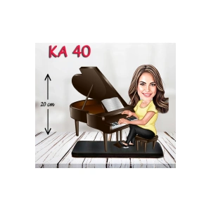 Kişiye Özel Ahşap Biblo - Piyano Çalan Kadın Karikatür Biblo