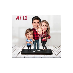 Kişiye Özel Ahşap Biblo - Aile Karikatür Biblo - 4 Kişilik Aile Biblo 4