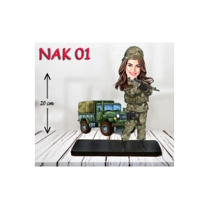 Kişiye Özel Ahşap Biblo - Kadın Asker Karikatür Biblo