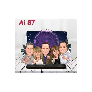 Kişiye Özel Ahşap Biblo - Aile Karikatür Biblo - 5 Kişilik Aile Biblo 12