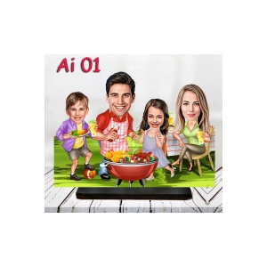 Kişiye Özel Ahşap Biblo - Aile Karikatür Biblo - 4 Kişilik Aile Biblo
