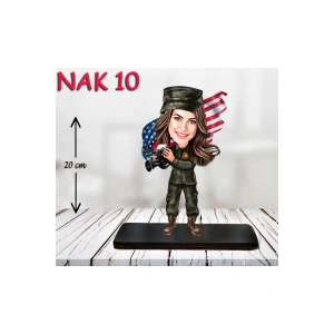 Kişiye Özel Ahşap Biblo - Kadın Asker Karikatür Biblo 10