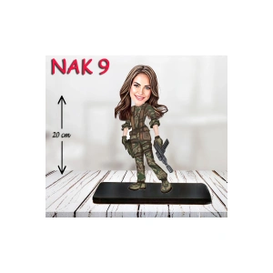 Kişiye Özel Ahşap Biblo - Kadın Asker Karikatür Biblo 9