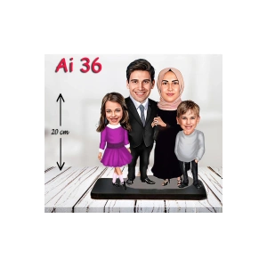 Kişiye Özel Ahşap Biblo - Tesettür Aile Karikatür Biblo - 4 Kişilik Aile Biblo
