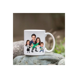 Kişiye Özel Bardak - Karikatür Bardak - 4 Kişi Aile Bardağı