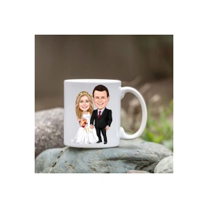 Kişiye Özel Bardak - Karikatür Bardak - Gelin Damat Bardağı