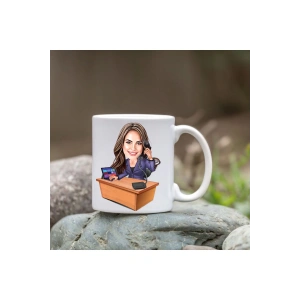 Kişiye Özel Bardak - Karikatür Bardak - Kadın Masa Başı Bardağı