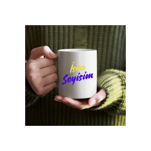 Kişiye Özel Sarı Lacivert  İsim Yazılı Bardak - İsimli Bardak