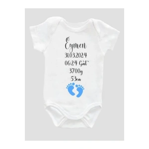 Kişiye Özel Bebek Zıbın - Kısa Kol Beyaz Bebek Zıbın - İsimli Zıbın