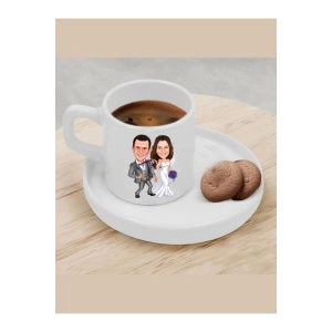 Kişiye Özel Türk Kahvesi Fincanı Karikatür Gelin Damat Fincanı