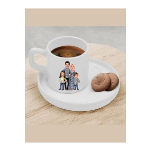 Kişiye Özel Türk Kahvesi Fincanı Karikatür Tesettürlü Aile Fincan