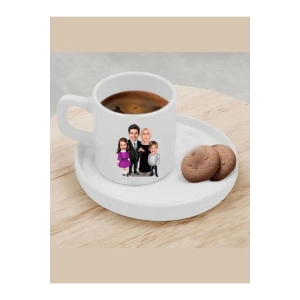 Kişiye Özel Türk Kahvesi Fincanı Karikatür Tesettürlü Aile Fincanı