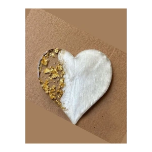 Epoksi Magnet - Boş Epoksi - Kalp Epoksi Magnet ( Gold ) - 10 Adet