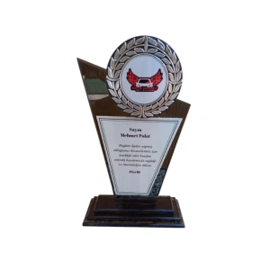 Lüks Cam Plaket - Büyük Boy Cam Plaket - Logolu Cam Plaket ( Gümüş )