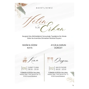 Kişiye Özel Davetiye - Düğün Davetiye - Nişan Davetiye - Nikah Davetiye ( Zarflı ) ( 50 Adet )