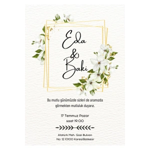 Kişiye Özel Davetiye - Düğün Davetiye - Nişan Davetiye - Nikah Davetiye ( Zarflı ) ( 50 Adet ) MDL 4
