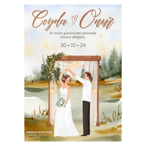 Kişiye Özel Davetiye - Düğün Davetiye - Nişan Davetiye - Nikah Davetiye ( Zarflı ) ( 50 Adet ) MDL 6