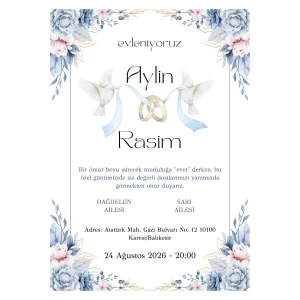 Kişiye Özel Davetiye - Düğün Davetiye - Nişan Davetiye - Nikah Davetiye ( Zarflı ) ( 50 Adet ) MDL 8