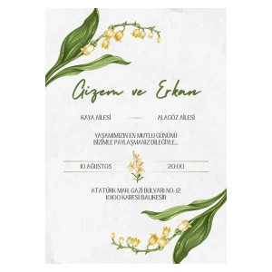 Kişiye Özel Davetiye - Düğün Davetiye - Nişan Davetiye - Nikah Davetiye ( Zarflı ) ( 50 Adet ) MDL 9