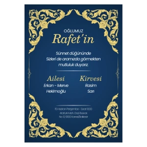 Kişiye Özel Davetiye - Sünnet Davetiye - Sünnet Davetiyesi ( Zarflı ) ( 50 Adet )