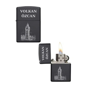 Kişiye Özel Saat Kulesi Baskılı Metal Çakmak