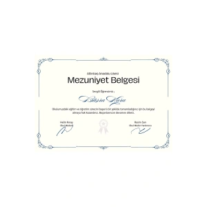 Kişiye Özel Sertifika - Mezuniyet Sertifikası - Mezuniyet Belgesi ( 10 Adet ) Sade