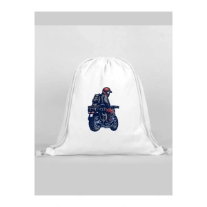 Motorcu Baskılı Sırt Çantası - İp Büzgülü Spor Çanta