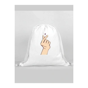 Ufak Kalp Baskılı Sırt Çantası - İp Büzgülü Spor Çanta