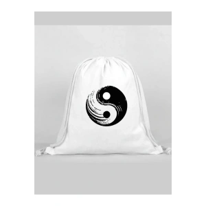 Ying Yang Baskılı Sırt Çantası - İp Büzgülü Spor Çanta