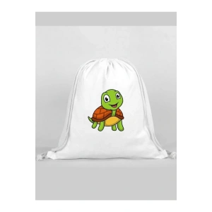 Kaplumbağa Baskılı Sırt Çantası - İp Büzgülü Spor Çanta