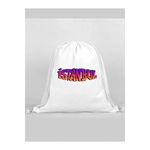 İstanbul Baskılı Sırt Çantası - İp Büzgülü Spor Çanta