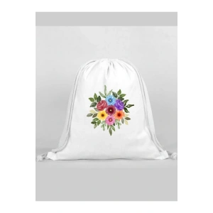Çiçek Baskılı Sırt Çantası - İp Büzgülü Spor Çanta