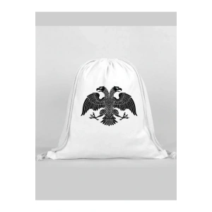 Çift Başlı Kartal Baskılı Sırt Çantası - İp Büzgülü Spor Çanta