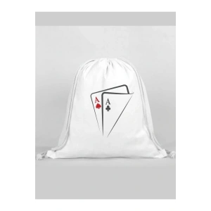 İskambil Kağıdı Baskılı Sırt Çantası - İp Büzgülü Spor Çanta