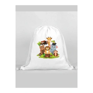 Hayvanlar Baskılı Sırt Çantası - İp Büzgülü Spor Çanta