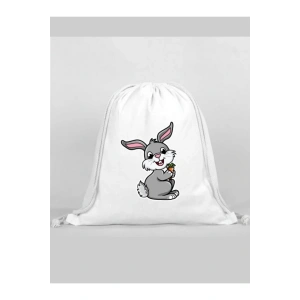 Tavşan Baskılı Sırt Çantası - İp Büzgülü Spor Çanta