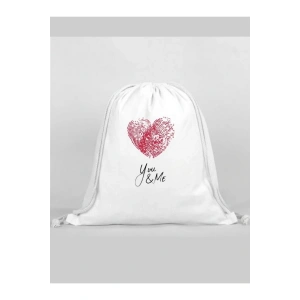 Kalp Baskılı Sırt Çantası - İp Büzgülü Spor Çanta