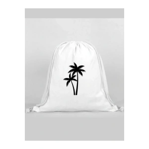 Palmiye Baskılı Sırt Çantası - İp Büzgülü Spor Çanta