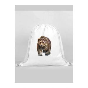 Ayı Baskılı Sırt Çantası - İp Büzgülü Spor Çanta